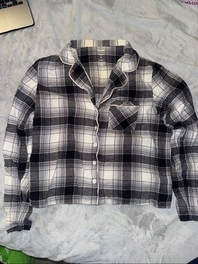 Sonoma Black and White Plaid Button-Front Pajama Top